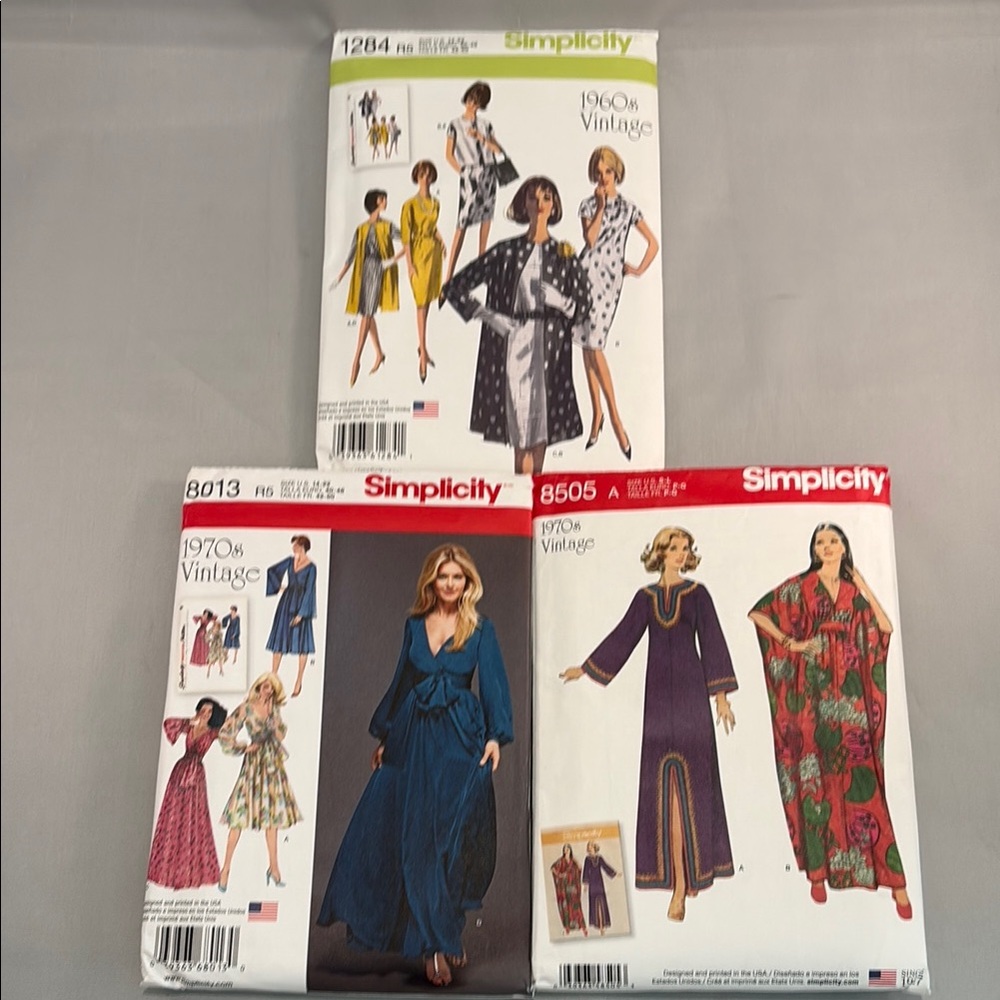 Simplicity Retro 60s, 70s Dress Sewing Patterns Unopened/Uncut Bundle Of 3